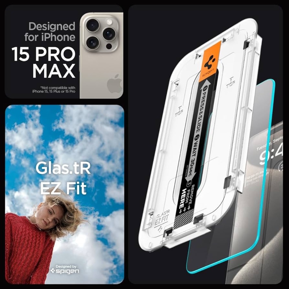 Spigen Glas.tR EZ Fit Screen Protector for iPhone 15 Pro Max - Transparent